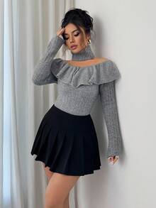 Elenzga Women's Halter Off Shoulder Ruffle Trim Sweater