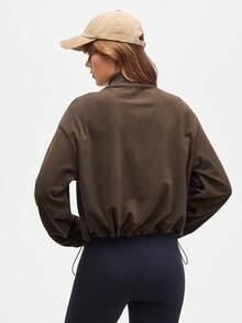 Eassivo Eassivo 女式纯色休闲长袖套头衫 - 棕色 - 查看 2