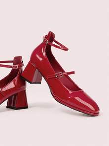 CUCCOO DOLLMOD Women's Fashion Square Toe Chunky Heel Ankle Strap High Heels For Christmas