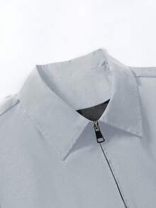 Manfinity Homme 男士休闲纯色拉链长袖夹克，秋季 - 淺灰色 - 查看 3