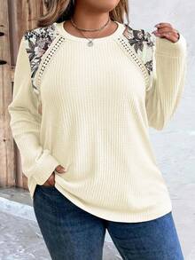 EMERY ROSE Plus Size Women Casual Loose Fit Crew Neck Long Sleeve Sweatshirt Fall - Apricot - View 1
