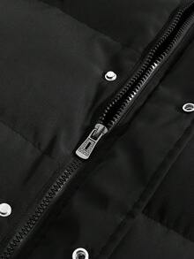 Manfinity Roghcode Men's Black Solid Color Hooded Winter Puffer Jacket,Basic Casual Date Long Sleeve Utility Pocket Thermal Lined Puffy Coat - Black - View 5