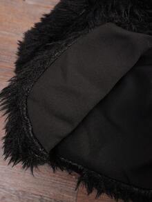 SHEIN Elladie kids 女宝宝简约纯色蓬松短外套，适合外出，秋冬 - 黑色 - 查看 6