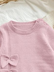 SHEIN Newborn Baby Girl Cute Autumn/Winter Casual Pink Bow Sweater & Elastic Waist Pants 2-Piece Set Fall