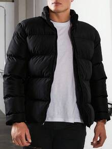 EURMUSE Men Zip Up Puffer Coat - Black - View 5