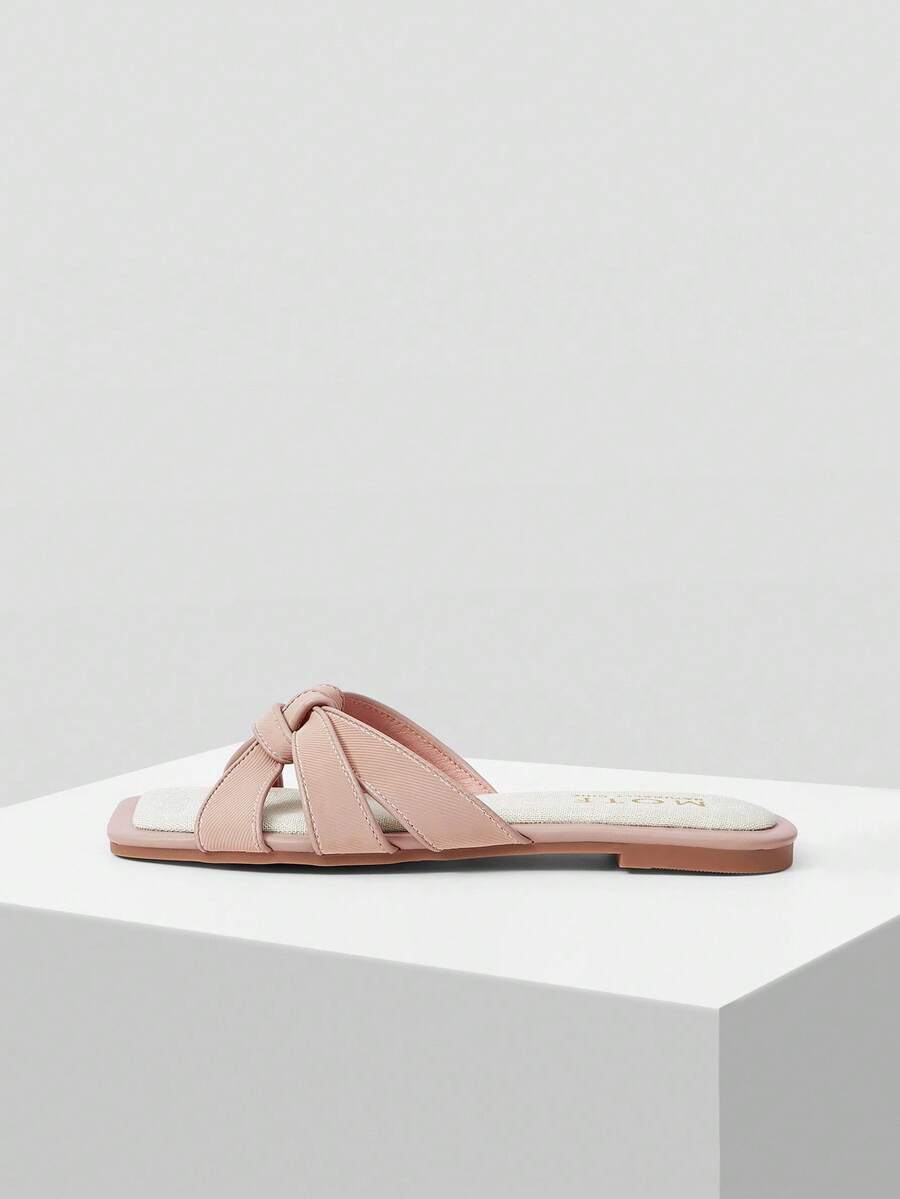 MOTF PREMIUM SQUARE-TOE MINIMALIST COMFORTABLE WOMEN FLAT SANDALS - Apricot - View 2