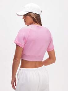 Eassivo Eassivo Camiseta corta de cuello redondo casual y deportiva con estampado para mujer - Rosa - Ver 2