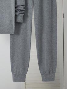 SHEIN Teen Boys' Slim Fit Gray Long Sleeve Top And Pants Set, Casual Collegiate Style, Comfortable And Versatile, Soft Fabric, Suitable For Daily Wear, School, Outings, Outdoor Activities, And Home, Base Layer For Autumn/Winter, Back To School Outfit Teen Loungewear Sets Teen Boys Cotton Sets Teen Boy Pajama Set Boys Cotton Pajama Sets - Grey - View 6