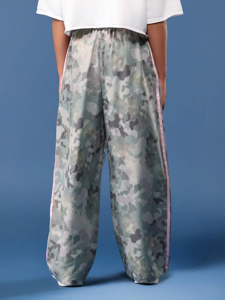 Camouflage Wide Leg Pants With Pink Stripes