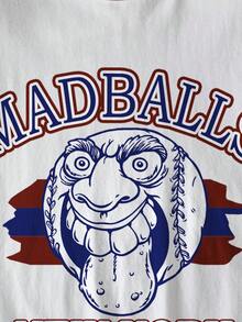MADBALLS X SHEIN 女式休闲字母与人物图案撞色插肩袖 T 恤，夏季 - 白色 - 查看 5