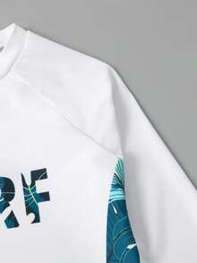 Tween Boy Letter & Tropical Print Beach Swimsuit Kids Swimming ,Kids Beachwear Summer Holiday