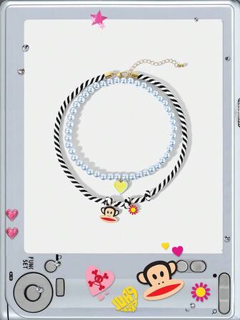 Paul Frank X ROMWE Collana a più fili con pendente colorato a forma di cartone animato e perle finte