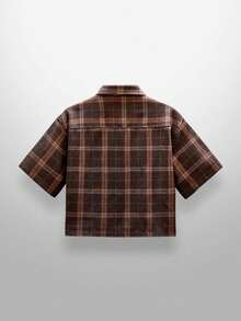 NEON BLANC Men's Street Fashion Woven Rhinestone Spider Web Plaid Short Sleeve Shirt - Brown - View 3