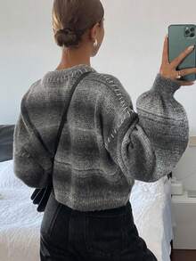 DAZY Women's Gradient Lantern Sleeve Cropped Sweater, Autumn Y2k - Grey - View 2