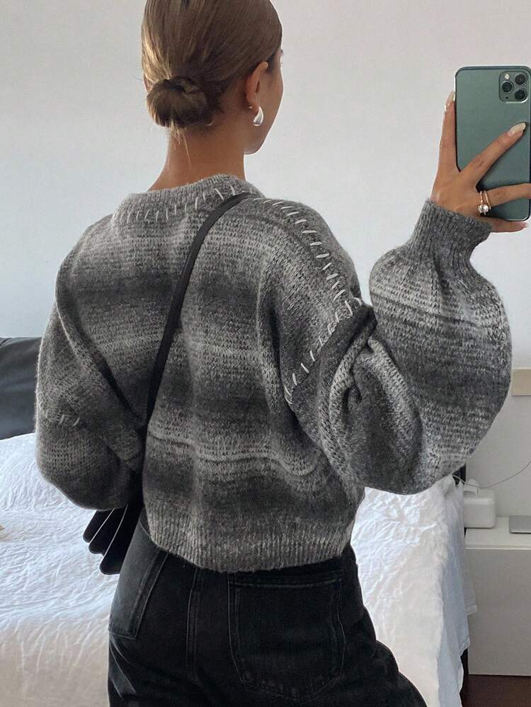 Women's Gradient Lantern Sleeve Cropped Sweater, Autumn Y2k