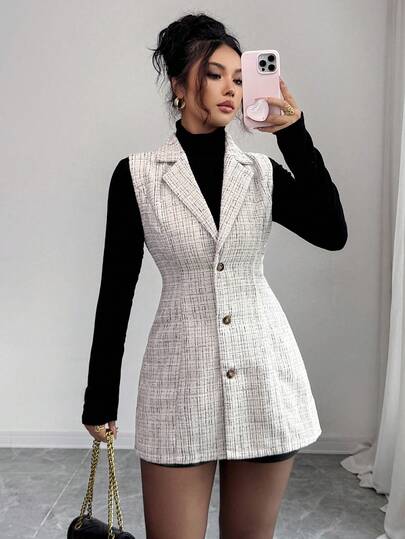 Elenzga Chaqueta sin mangas de frente abierto casual para mujer, adecuada para ir al trabajo, otoño/invierno