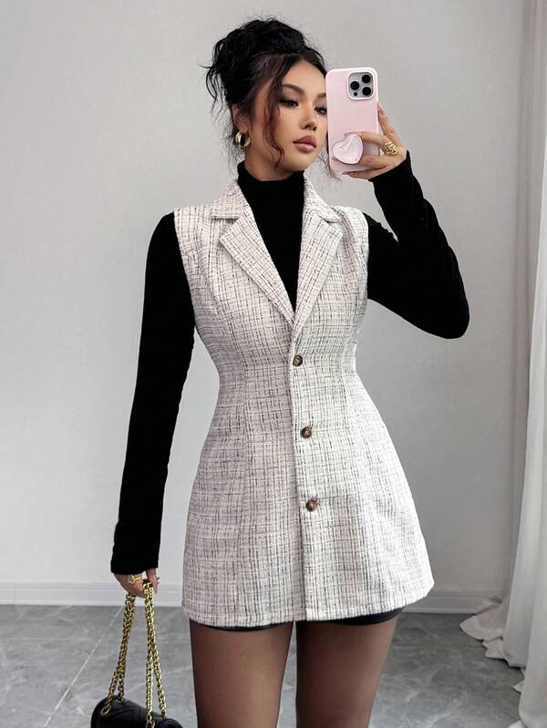 Elenzga Chaqueta sin mangas de frente abierto casual para mujer, adecuada para ir al trabajo, otoño/invierno