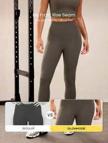 GLOWMODE 24" CoreHold FeatherFit™-Sculpt CoreHold No Slip Fit Boning Tummy Control No Front Seam Leggings With Side Pockets Workout Gym - Brown - View 6