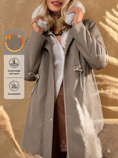 Bóhologie Luxe Teddy-Lined Parka Coat – Ultra-Warm Mid-Length Jacket With Faux Fur Hood, Cozy Sherpa Inner Lining & Adjustable Waist For Chic Winter Comfort 🤎