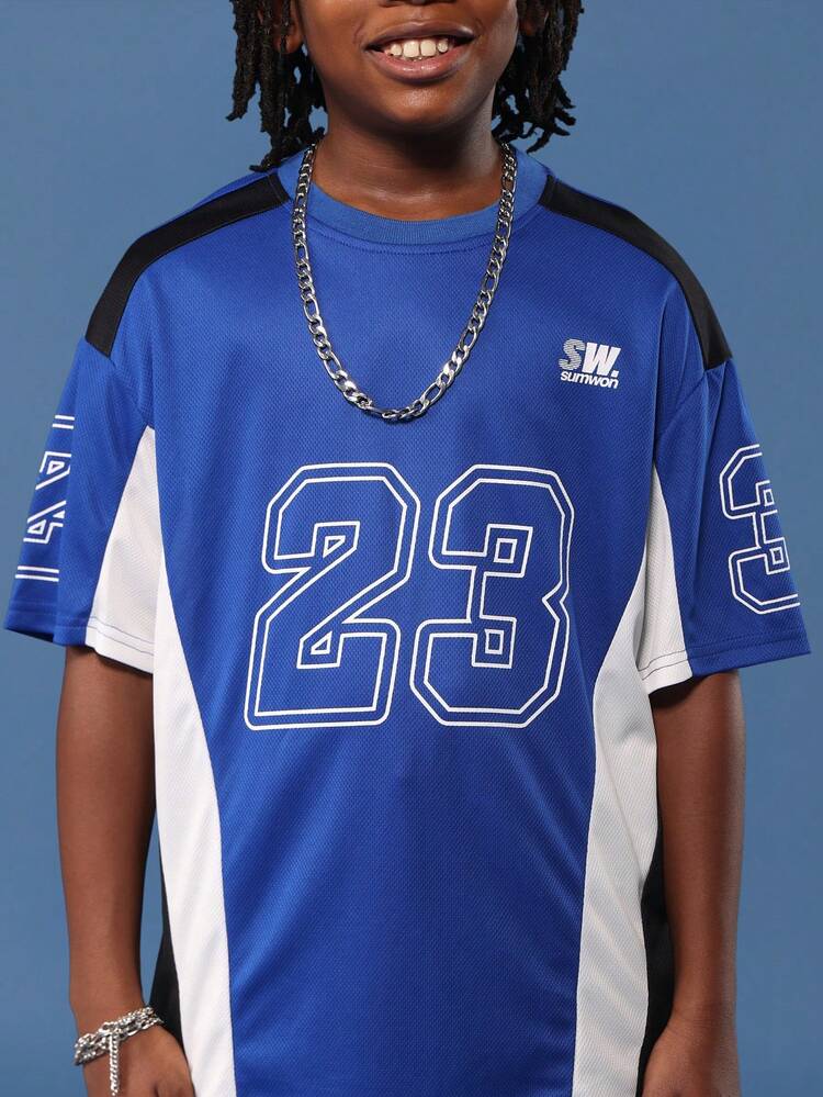 Color Block Jersey T-Shirt With Number 23 Print