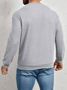 Manfinity Homme Loose Fit Men's Letter Patched Detail Sweatshirt, Fall Grey Sweatshirt, Long Sleeve Top - Light Grey - View 2