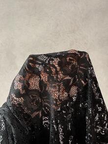 Lavishia 黑色半透明蕾丝高领长袖修身上衣 + 修身半身裙两件套，时尚性感的社交媒体网红风格 - 黑色 - 查看 6