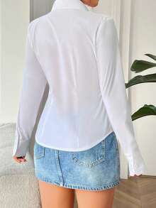 SHEIN EZwear 女士休闲收腰长袖性感百搭麦穗印花衬衫，适合秋冬季、办公室穿着和约会 - 彩色 - 查看 2