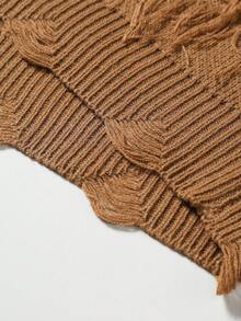 Manfinity Homme 男士休闲宽松圆领长袖套头衫，秋冬 - 棕色 - 查看 5