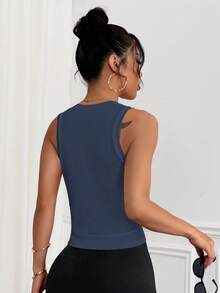 Easithlete 女式基本款简约运动瑜伽背心 - 藏蓝色 - 查看 2