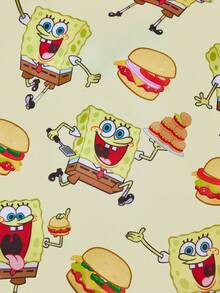 SpongeBob SquarePants | SHEIN 1 件可爱卡通汉堡图案可折叠购物袋，手提袋，带可拆卸链条袋，适合挂在包上 - 黃色 - 查看 6