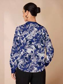 Shutterstock Glamance 女士V领插肩袖印花休闲百搭衬衫，秋季外出优雅时尚服饰系列 - 彩色 - 查看 2