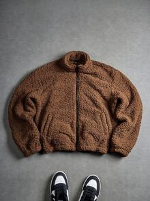 PAVTROS Giacca con chiusura lampo e fodera in sherpa, tinta unita, manica lunga, autunno/inverno, da uomo