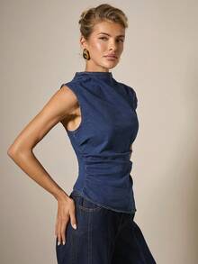 COSMINA Women's Casual Slim Fit Denim Blouse, Versatile For Daily Wear, Summer - Blue - View 6