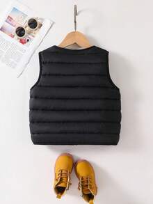 少女字母印花拉链领冬季背心 - 黑色 - 查看 5