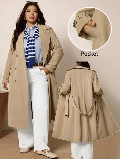 Zelara Plus Size Casual Commuter Solid Color Double-Breasted Trench Coat, Lapel Long Sleeve Trench Coat With Pockets Winter Clothes For WomenWinter Clothes For Women Halloween Costumes,Halloween Coats Work Clothes Women Commute Minimalist Office Old Money Coats,Suitable For Daily Wear, Commute,Minimalist,Elegant And Fashionable For Commuting,Slouchy Casual Style,Back To School JacketOld Money Style Coat Winter Jacket Fall Autumn