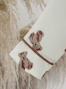 SHEIN 2pcs/Set Baby Boy Cute Bear Print Outfit, Turndown Collar Long Sleeve Cardigan + Loose Fit Pants, Comfortable Autumn/Winter Set Fall