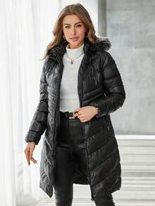 EURMUSE Damski, jednolity kolor, minimalistyczny, swobodny, pikowany płaszcz z długim rękawem