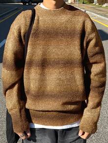 DAZY Herren Lässig Farbverlauf gestreifter Rundhals Langarm Pullover, Herbst, Grunge Stil