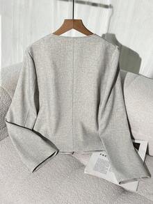 Franclia Women's Casual Fashion Loose Fit Round Neck Regular Jacket, Versatile & Minimalist, Autumn/Winter Fall Cloth For Women