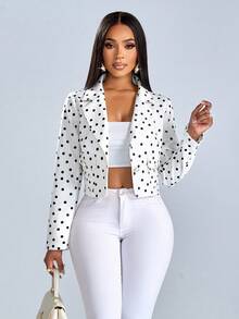 SOLERSUN Áo khoác vest vải tuýt chấm bi thời trang thu đông dành cho nữ, phù hợp khi đi làm, đi chơi, đi chơi hàng ngày - trắng - Xem 5