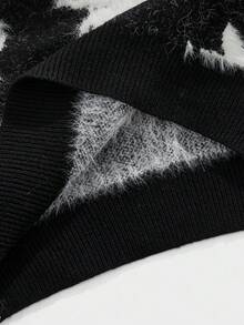 ROMWE MEN Men's Casual Coconut Tree Pattern Crew Neck Long Sleeve Sweater, Autumn/Winter - Black and White - View 5