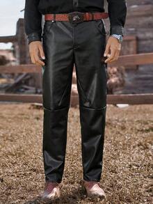 Manfinity Nomadique Men's PU Leather Pants, Versatile Fashion Casual Straight-Leg Trousers, Fall Winter