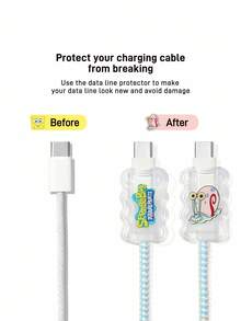 SpongeBob SquarePants | SHEIN Data Cable Protective Cover, Suitable For IPhone Charger, Cartoon Pattern, 3 Pieces Charger Protector (Excluding Data Cable)
