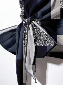 EMERY ROSE Elegante conjunto de 2 piezas con estampado de cuadros texturizados en azul, adecuado para fiestas a principios del otoño en tallas grandes - Multicolor - Ver 6