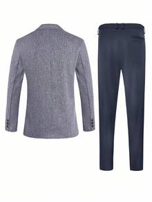 Manfinity Mode Men's Fashion Single-Breasted Lapel NeckSuit & Pants Set - Navy Blue - View 2