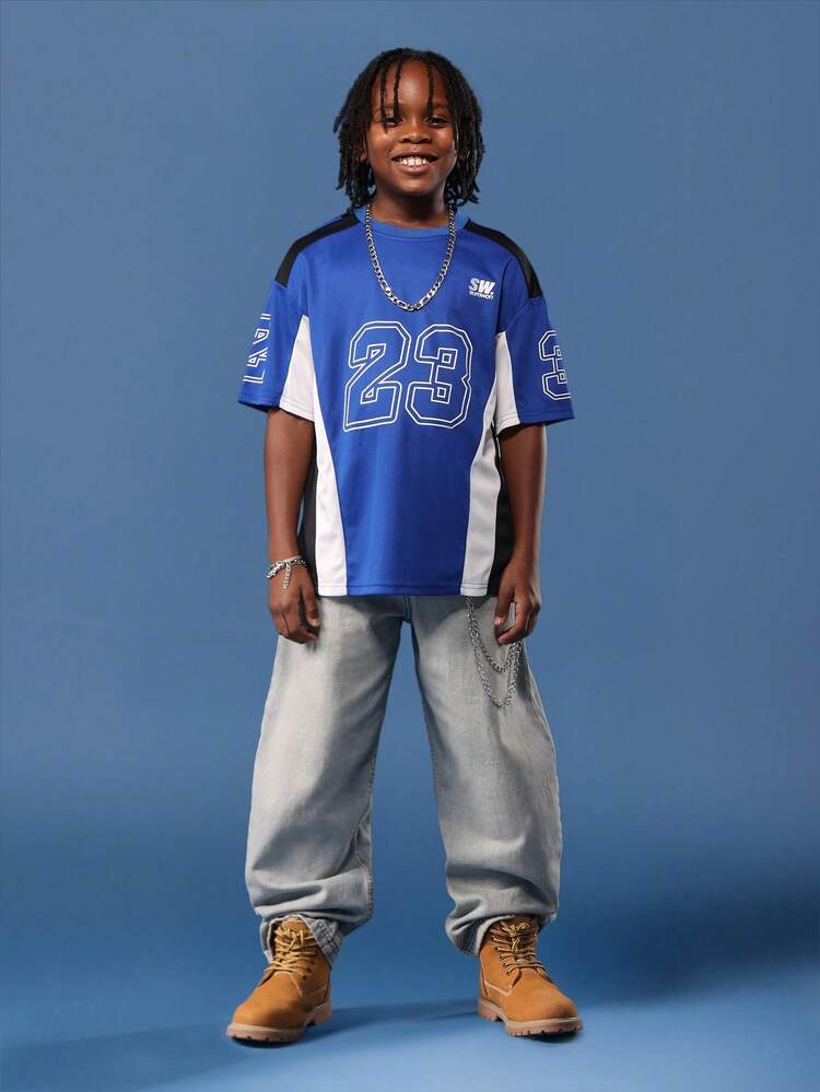 Color Block Jersey T-Shirt With Number 23 Print