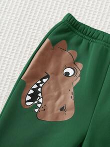 Cozy Pixies 2件套男童卡通恐龙印花连帽夹克和松紧腰裤套装 - 墨綠色 - 查看 4