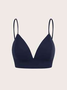 SHEIN BASICS 2pcs Set Casual Solid Color Cropped Cami Top & Round Neck Loose Cropped T-Shirt - Navy Blue - View 5