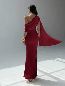 Aloruh Asymmetric Neckline Minimalist Solid Color Fitted Dress For Women,Prom Dress,Fall Wedding Guest Dress,Wedding Guest Dress Women