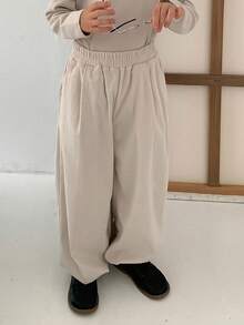 DAZY Casual Loose Wide Leg Elastic Waist Solid Color Tween Boys Pants